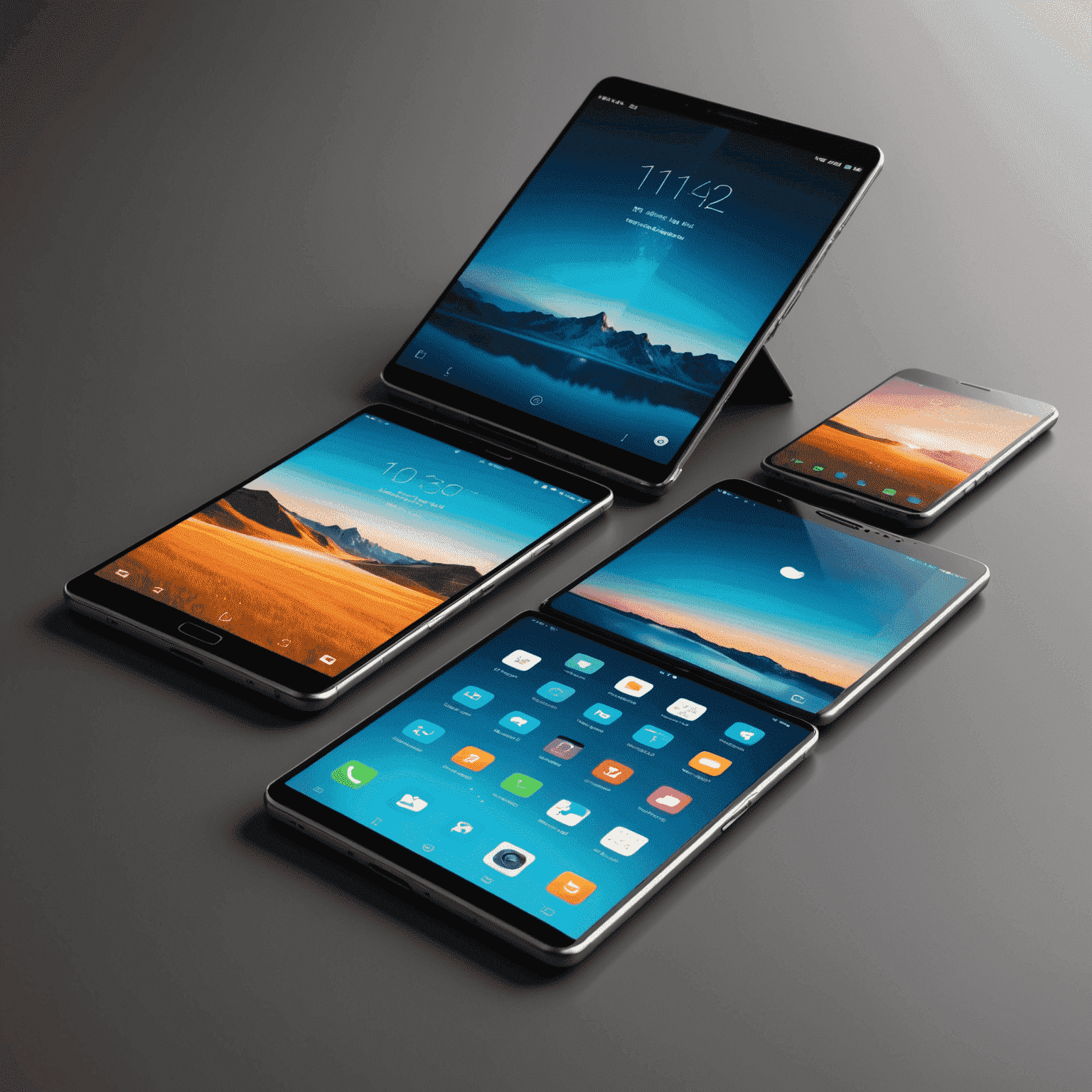 Un smartphone plegable moderno en diferentes estados de plegado, mostrando su versatilidad y diseño innovador